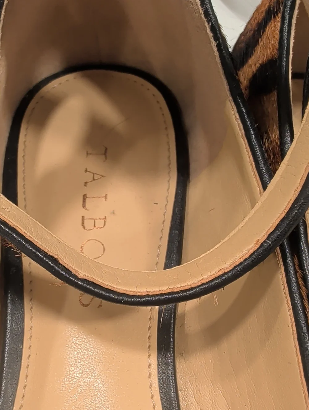 Talbots size 7.5 Leather Upper Leopard Print Ankle Strap Flats - Brown/Tan